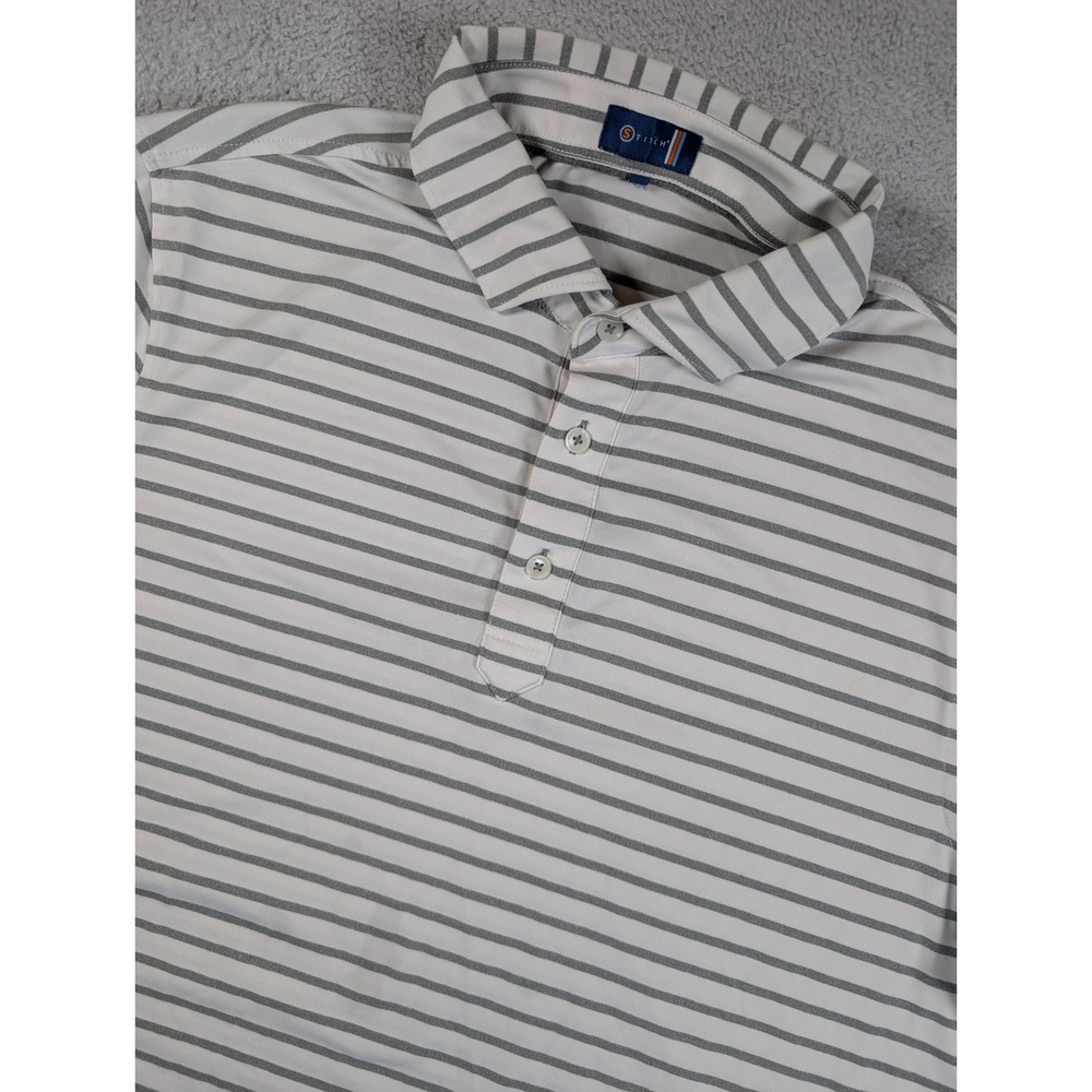 Stitch Golf Mens Striped Performance Polo Shirt Grey White Size M/L 191SA0051